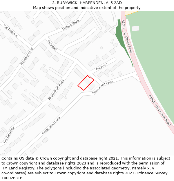 3, BURYWICK, HARPENDEN, AL5 2AD: Location map and indicative extent of plot