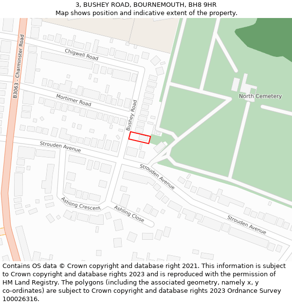 3, BUSHEY ROAD, BOURNEMOUTH, BH8 9HR: Location map and indicative extent of plot