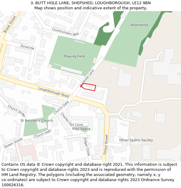 3, BUTT HOLE LANE, SHEPSHED, LOUGHBOROUGH, LE12 9BN: Location map and indicative extent of plot