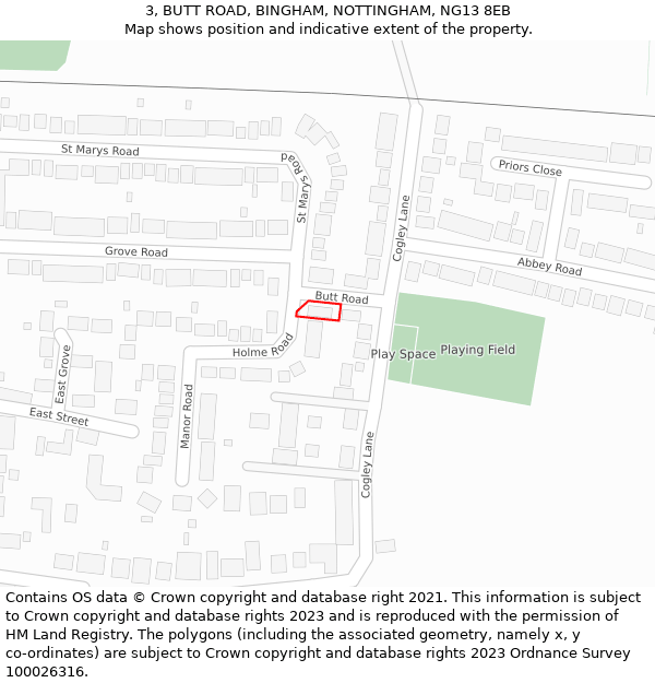 3, BUTT ROAD, BINGHAM, NOTTINGHAM, NG13 8EB: Location map and indicative extent of plot