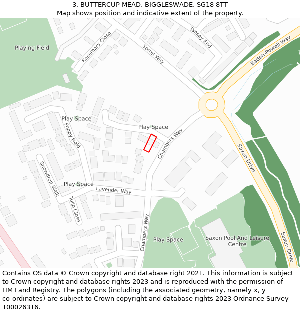 3, BUTTERCUP MEAD, BIGGLESWADE, SG18 8TT: Location map and indicative extent of plot