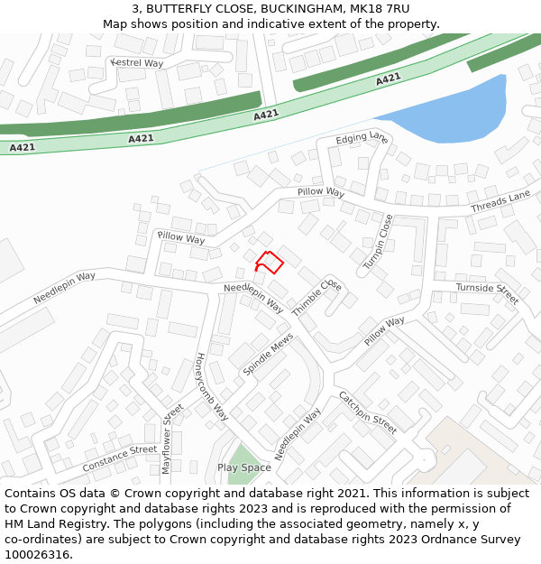 3, BUTTERFLY CLOSE, BUCKINGHAM, MK18 7RU: Location map and indicative extent of plot