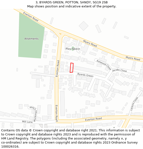 3, BYARDS GREEN, POTTON, SANDY, SG19 2SB: Location map and indicative extent of plot