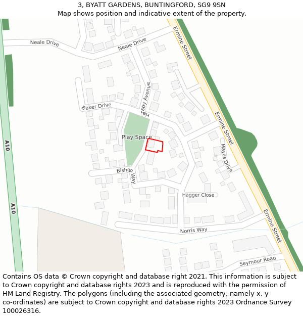 3, BYATT GARDENS, BUNTINGFORD, SG9 9SN: Location map and indicative extent of plot