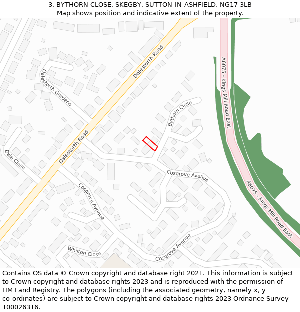 3, BYTHORN CLOSE, SKEGBY, SUTTON-IN-ASHFIELD, NG17 3LB: Location map and indicative extent of plot