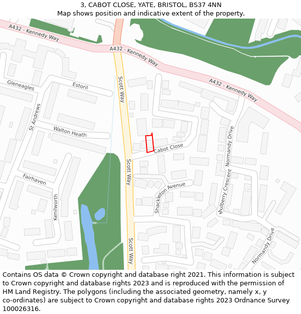 3, CABOT CLOSE, YATE, BRISTOL, BS37 4NN: Location map and indicative extent of plot