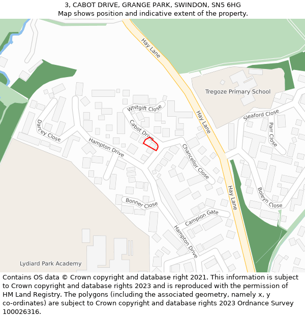 3, CABOT DRIVE, GRANGE PARK, SWINDON, SN5 6HG: Location map and indicative extent of plot