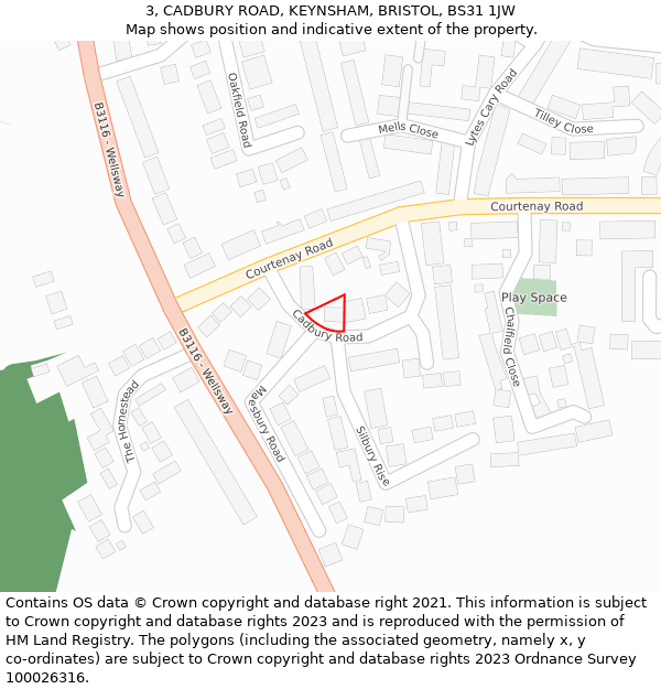 3, CADBURY ROAD, KEYNSHAM, BRISTOL, BS31 1JW: Location map and indicative extent of plot
