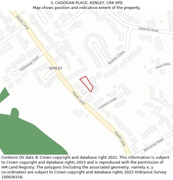 3, CADOGAN PLACE, KENLEY, CR8 5PD: Location map and indicative extent of plot