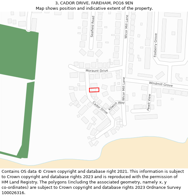 3, CADOR DRIVE, FAREHAM, PO16 9EN: Location map and indicative extent of plot