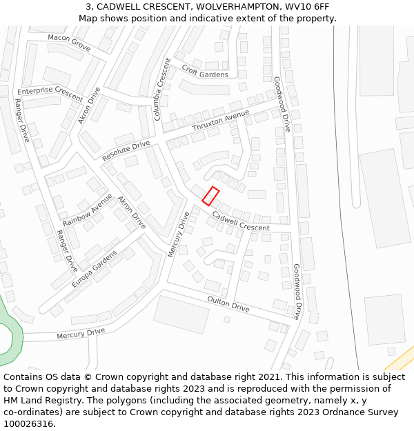 3, CADWELL CRESCENT, WOLVERHAMPTON, WV10 6FF: Location map and indicative extent of plot