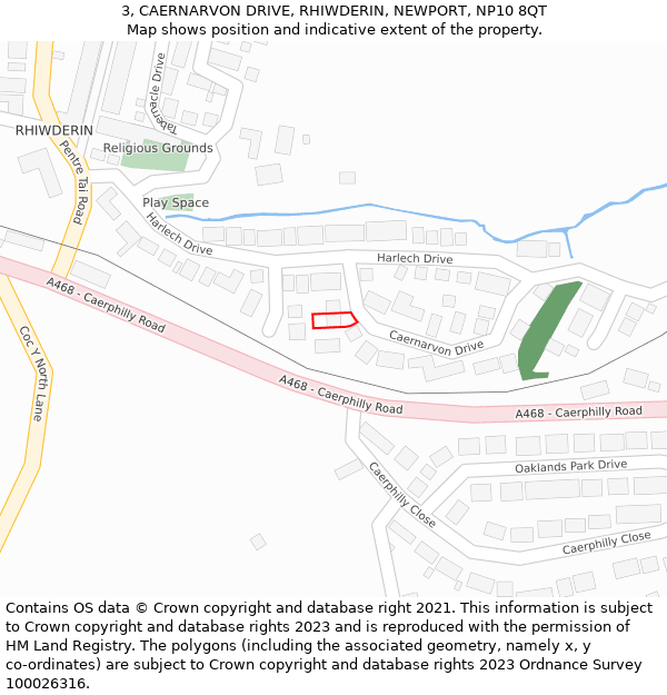 3, CAERNARVON DRIVE, RHIWDERIN, NEWPORT, NP10 8QT: Location map and indicative extent of plot