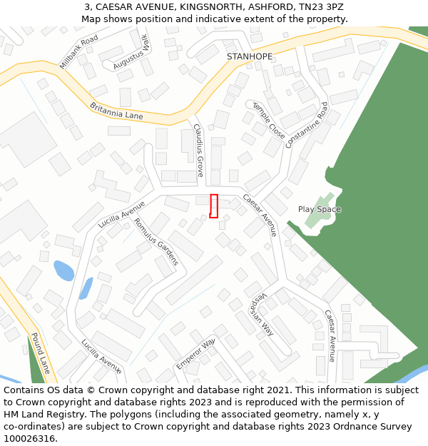 3, CAESAR AVENUE, KINGSNORTH, ASHFORD, TN23 3PZ: Location map and indicative extent of plot