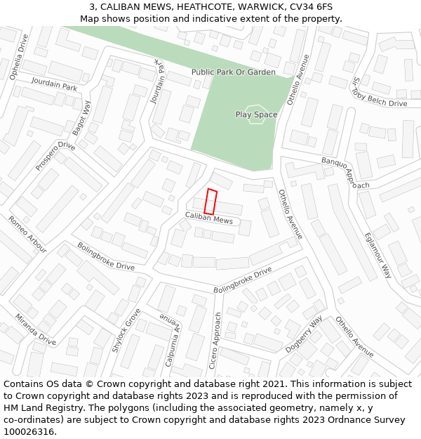 3, CALIBAN MEWS, HEATHCOTE, WARWICK, CV34 6FS: Location map and indicative extent of plot