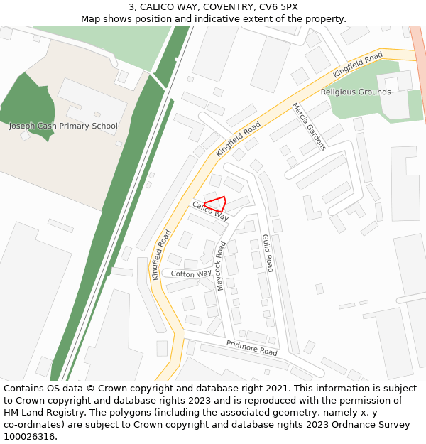 3, CALICO WAY, COVENTRY, CV6 5PX: Location map and indicative extent of plot