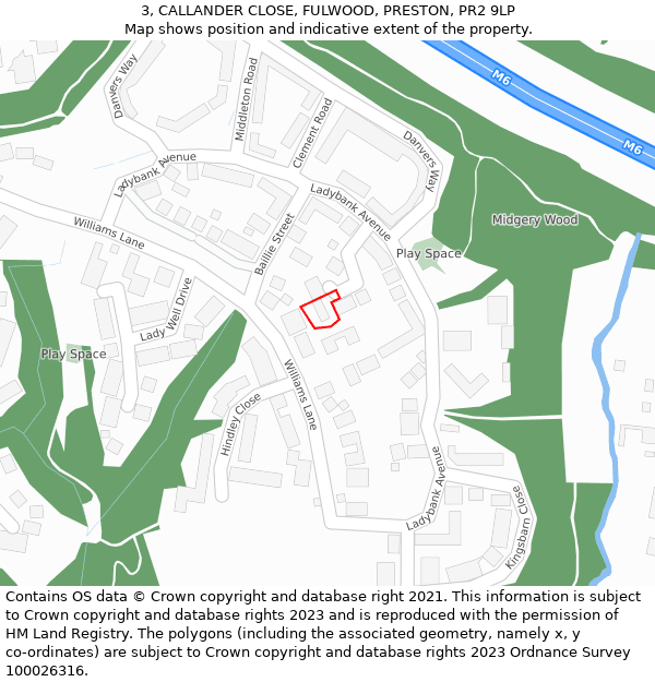 3, CALLANDER CLOSE, FULWOOD, PRESTON, PR2 9LP: Location map and indicative extent of plot