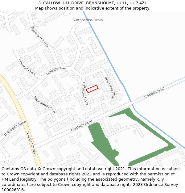 3, CALLOW HILL DRIVE, BRANSHOLME, HULL, HU7 4ZL: Location map and indicative extent of plot