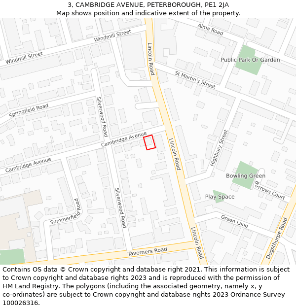 3, CAMBRIDGE AVENUE, PETERBOROUGH, PE1 2JA: Location map and indicative extent of plot