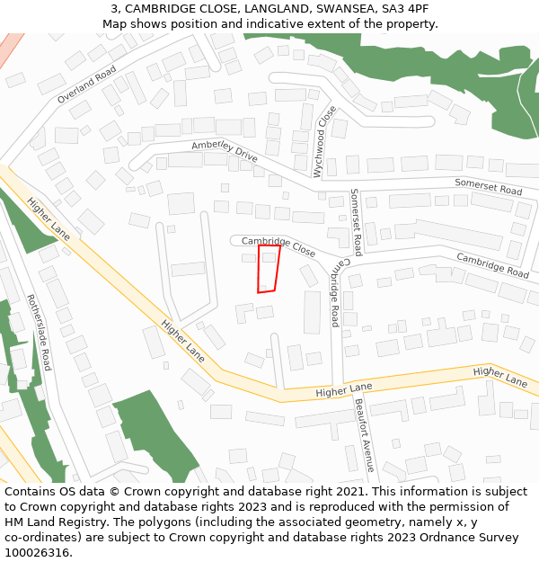3, CAMBRIDGE CLOSE, LANGLAND, SWANSEA, SA3 4PF: Location map and indicative extent of plot
