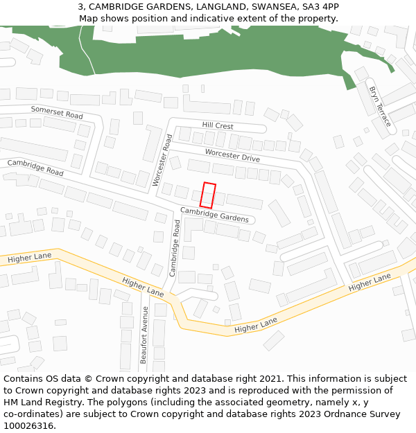 3, CAMBRIDGE GARDENS, LANGLAND, SWANSEA, SA3 4PP: Location map and indicative extent of plot