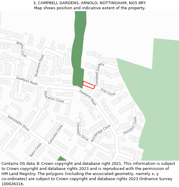 3, CAMPBELL GARDENS, ARNOLD, NOTTINGHAM, NG5 8RY: Location map and indicative extent of plot