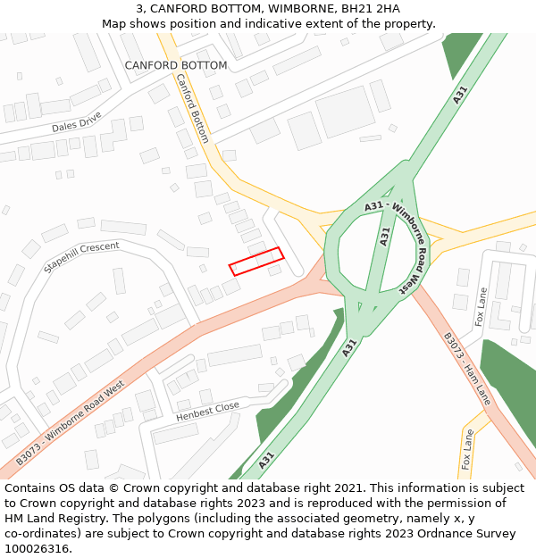 3, CANFORD BOTTOM, WIMBORNE, BH21 2HA: Location map and indicative extent of plot