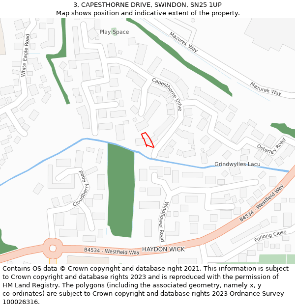 3, CAPESTHORNE DRIVE, SWINDON, SN25 1UP: Location map and indicative extent of plot