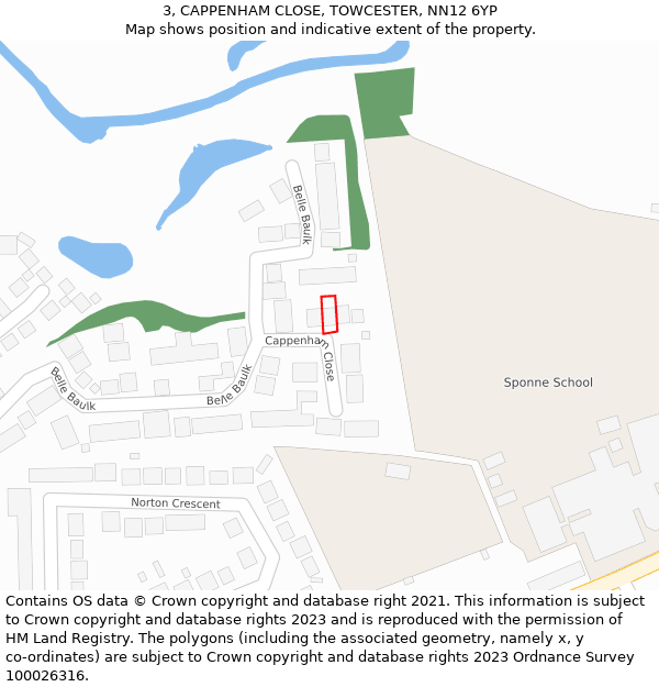 3, CAPPENHAM CLOSE, TOWCESTER, NN12 6YP: Location map and indicative extent of plot