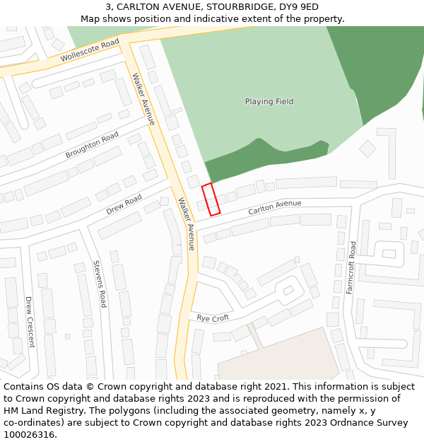 3, CARLTON AVENUE, STOURBRIDGE, DY9 9ED: Location map and indicative extent of plot
