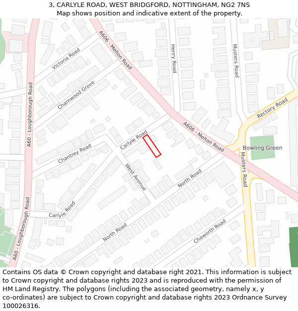 3, CARLYLE ROAD, WEST BRIDGFORD, NOTTINGHAM, NG2 7NS: Location map and indicative extent of plot
