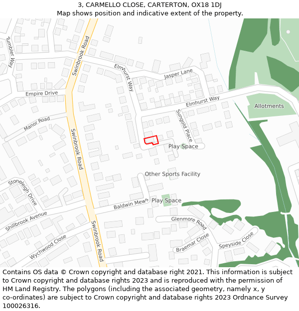 3, CARMELLO CLOSE, CARTERTON, OX18 1DJ: Location map and indicative extent of plot