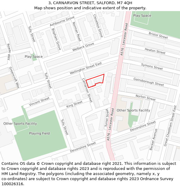 3, CARNARVON STREET, SALFORD, M7 4QH: Location map and indicative extent of plot