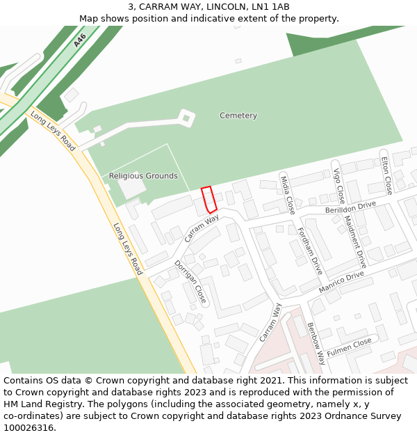 3, CARRAM WAY, LINCOLN, LN1 1AB: Location map and indicative extent of plot