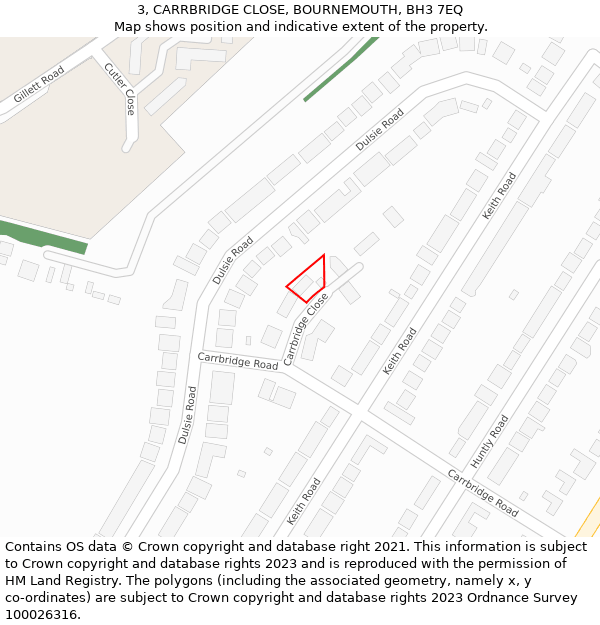 3, CARRBRIDGE CLOSE, BOURNEMOUTH, BH3 7EQ: Location map and indicative extent of plot