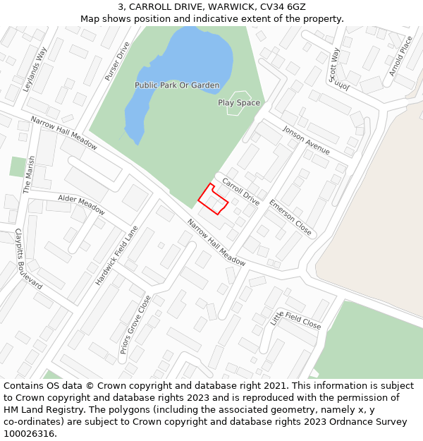 3, CARROLL DRIVE, WARWICK, CV34 6GZ: Location map and indicative extent of plot