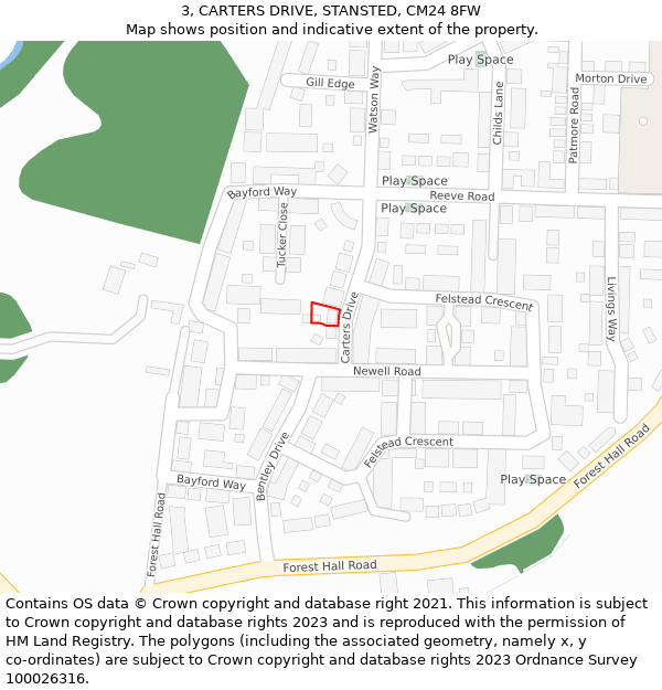 3, CARTERS DRIVE, STANSTED, CM24 8FW: Location map and indicative extent of plot