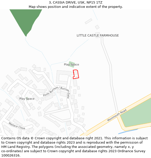 3, CASSIA DRIVE, USK, NP15 1TZ: Location map and indicative extent of plot