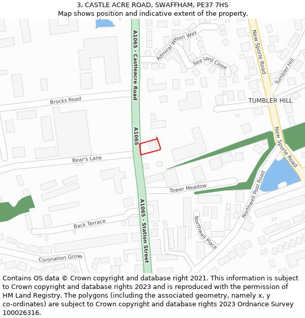 3, CASTLE ACRE ROAD, SWAFFHAM, PE37 7HS: Location map and indicative extent of plot