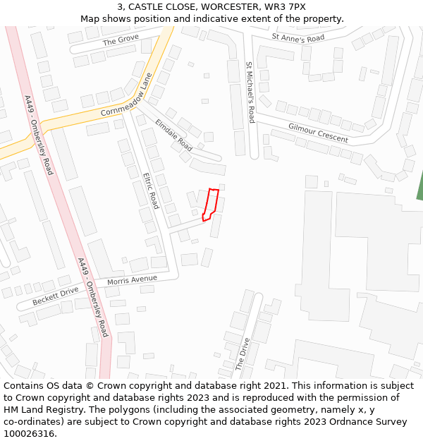 3, CASTLE CLOSE, WORCESTER, WR3 7PX: Location map and indicative extent of plot