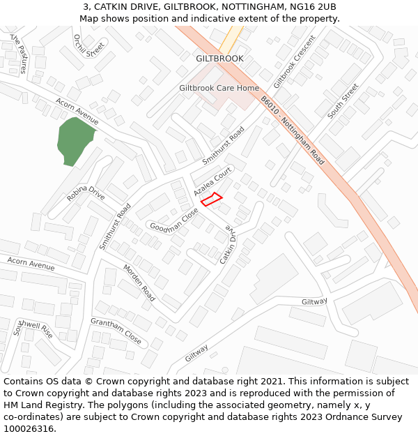 3, CATKIN DRIVE, GILTBROOK, NOTTINGHAM, NG16 2UB: Location map and indicative extent of plot