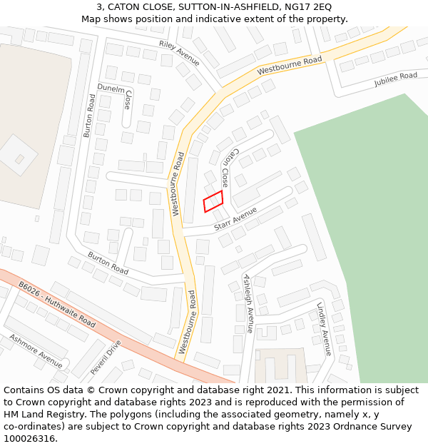 3, CATON CLOSE, SUTTON-IN-ASHFIELD, NG17 2EQ: Location map and indicative extent of plot