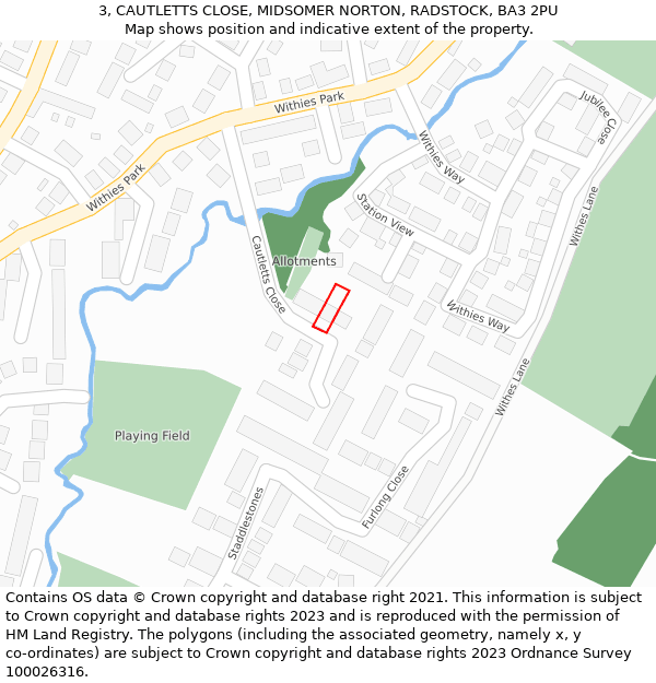 3, CAUTLETTS CLOSE, MIDSOMER NORTON, RADSTOCK, BA3 2PU: Location map and indicative extent of plot