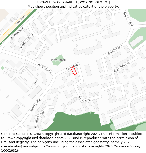 3, CAVELL WAY, KNAPHILL, WOKING, GU21 2TJ: Location map and indicative extent of plot