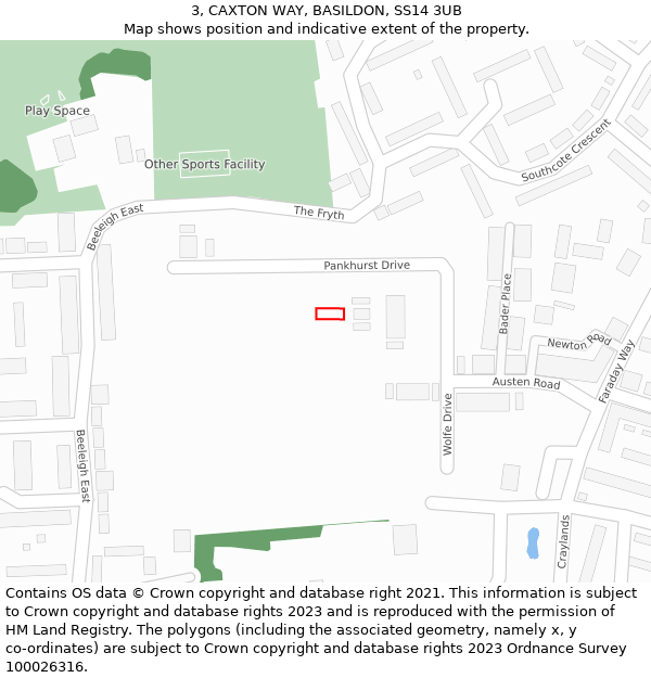 3, CAXTON WAY, BASILDON, SS14 3UB: Location map and indicative extent of plot