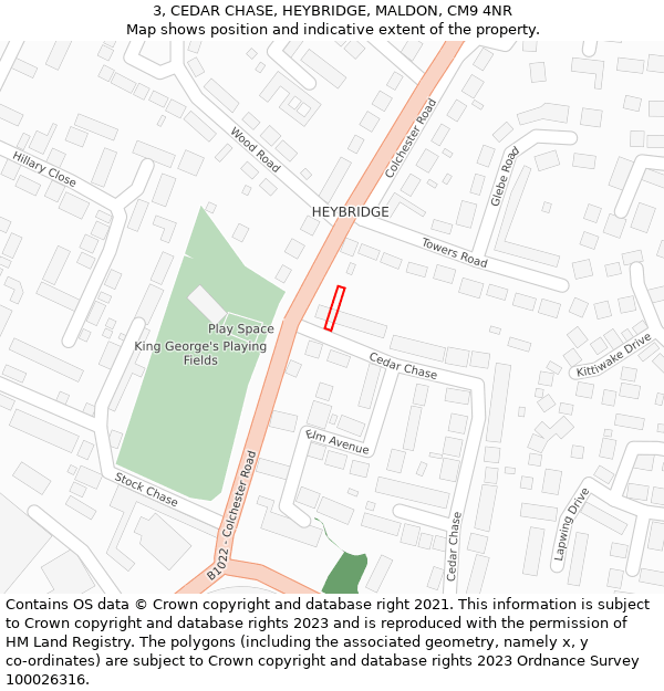 3, CEDAR CHASE, HEYBRIDGE, MALDON, CM9 4NR: Location map and indicative extent of plot