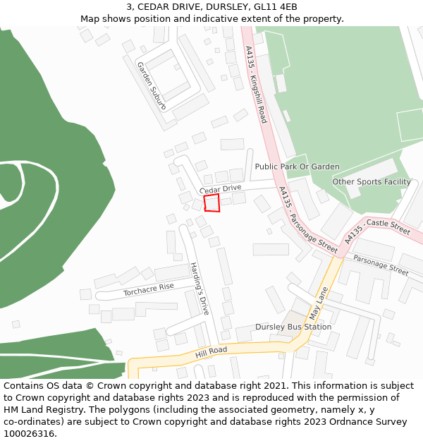 3, CEDAR DRIVE, DURSLEY, GL11 4EB: Location map and indicative extent of plot