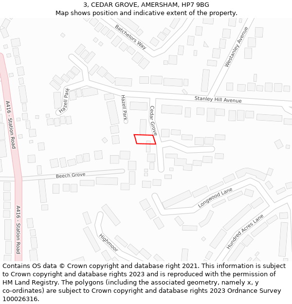 3, CEDAR GROVE, AMERSHAM, HP7 9BG: Location map and indicative extent of plot