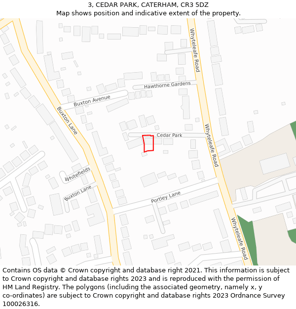 3, CEDAR PARK, CATERHAM, CR3 5DZ: Location map and indicative extent of plot