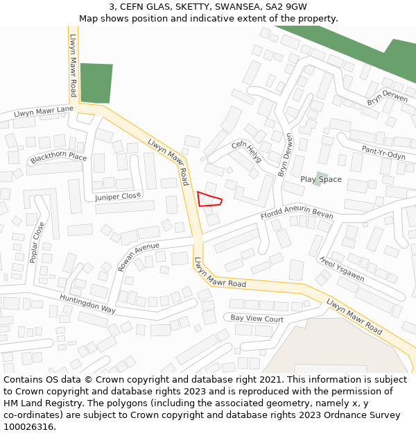 3, CEFN GLAS, SKETTY, SWANSEA, SA2 9GW: Location map and indicative extent of plot