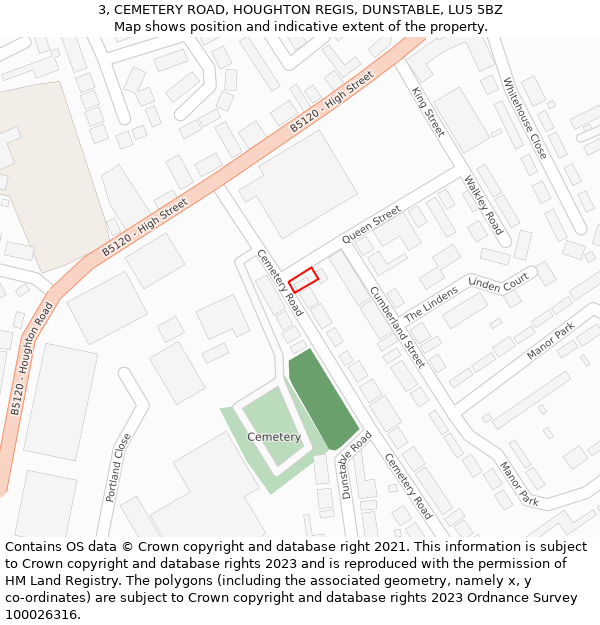3, CEMETERY ROAD, HOUGHTON REGIS, DUNSTABLE, LU5 5BZ: Location map and indicative extent of plot